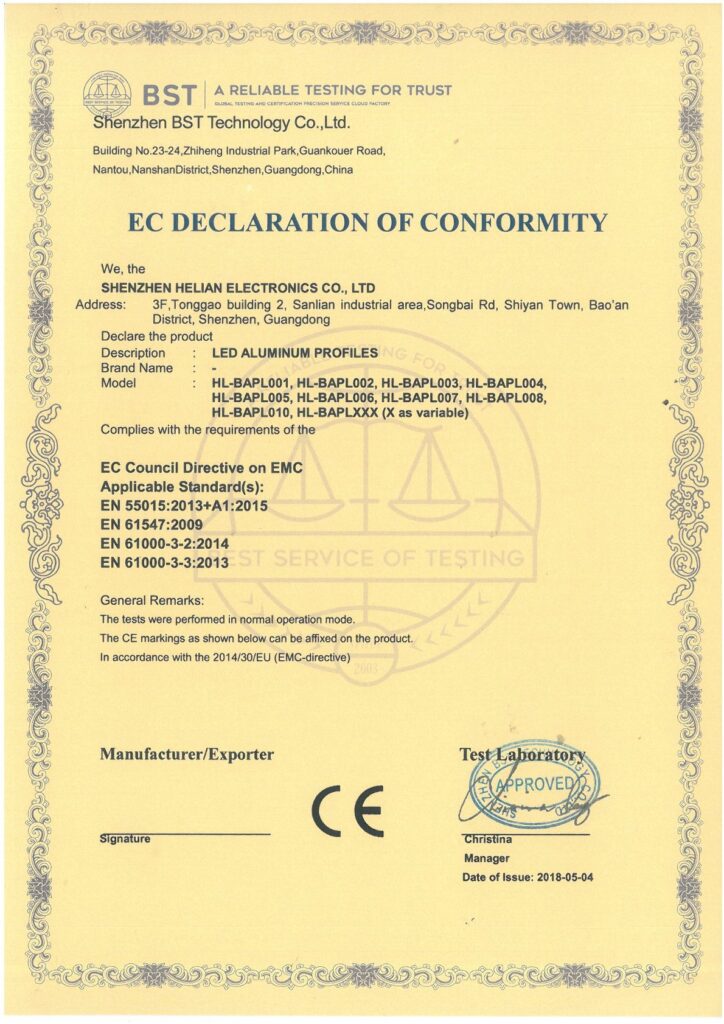 Déclaration de conformité des profils (certificat)