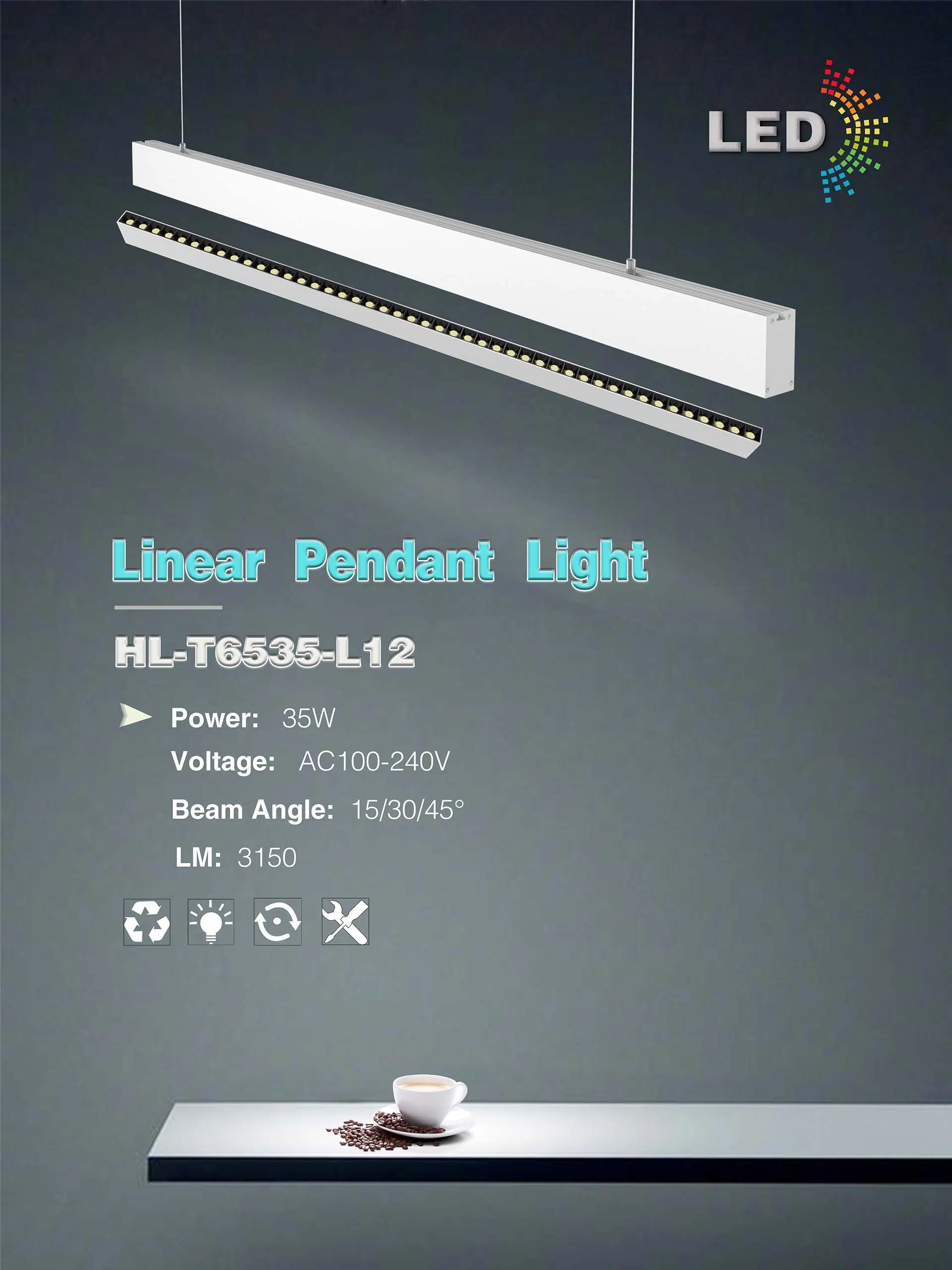 HL T6535 L12 Linear Pendant Light features