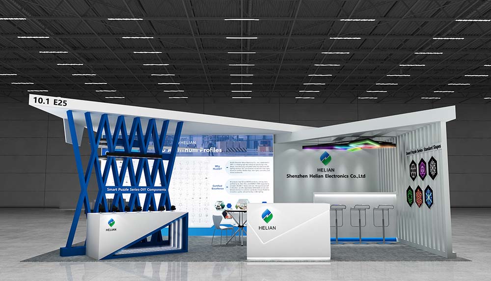 Теплое приглашение | Helian Electronics встречает вас в Light + Building 2026 1 Макет стенда Helian LED Lighting на выставке Light + Building 2026