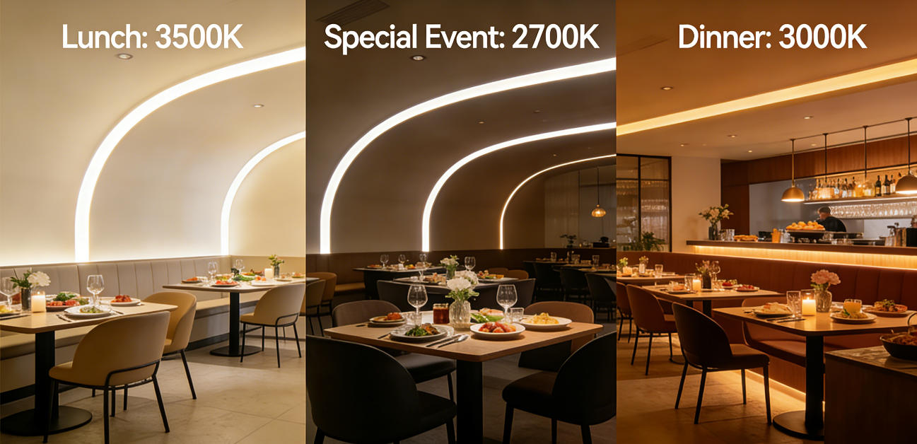 الإضاءة المحيطة الديناميكية في المطاعم الراقية