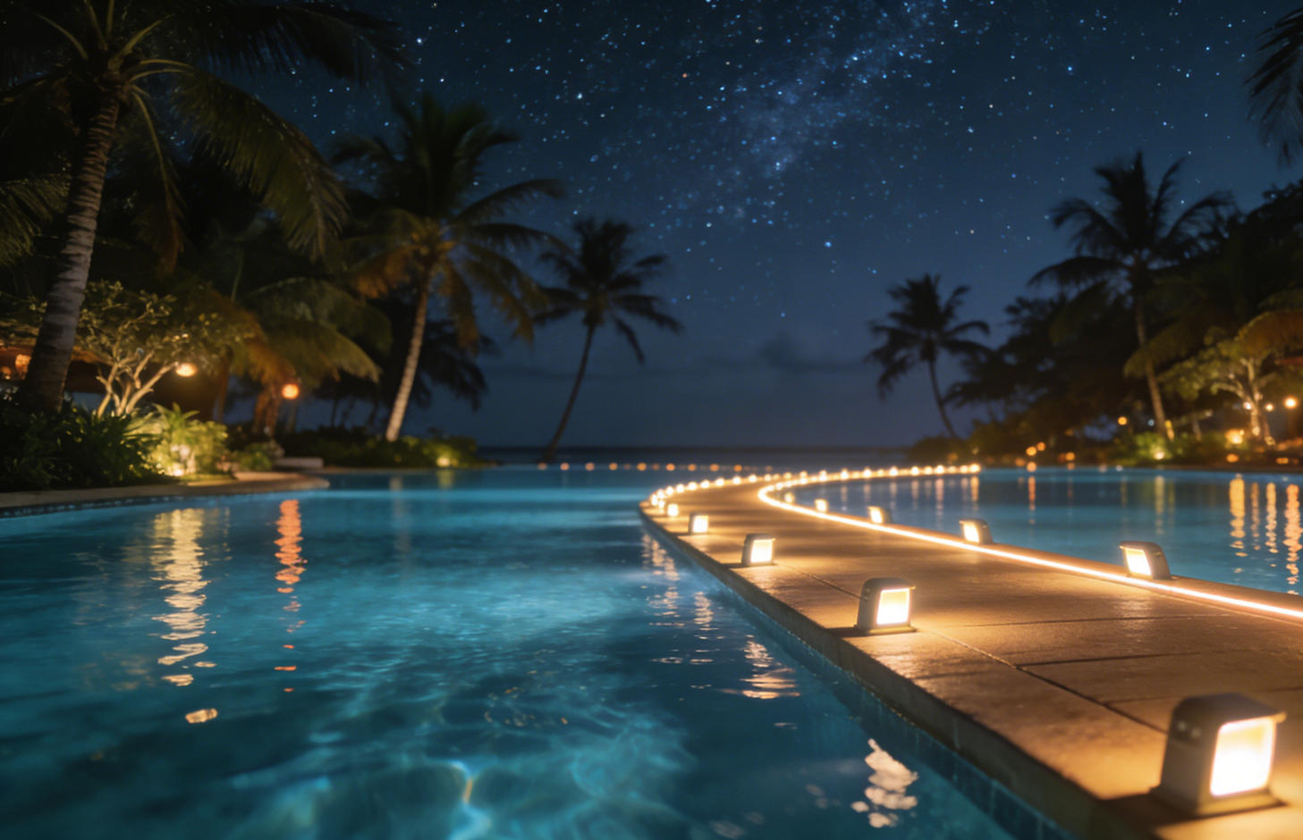 Система наружного освещения роскошного тропического курорта