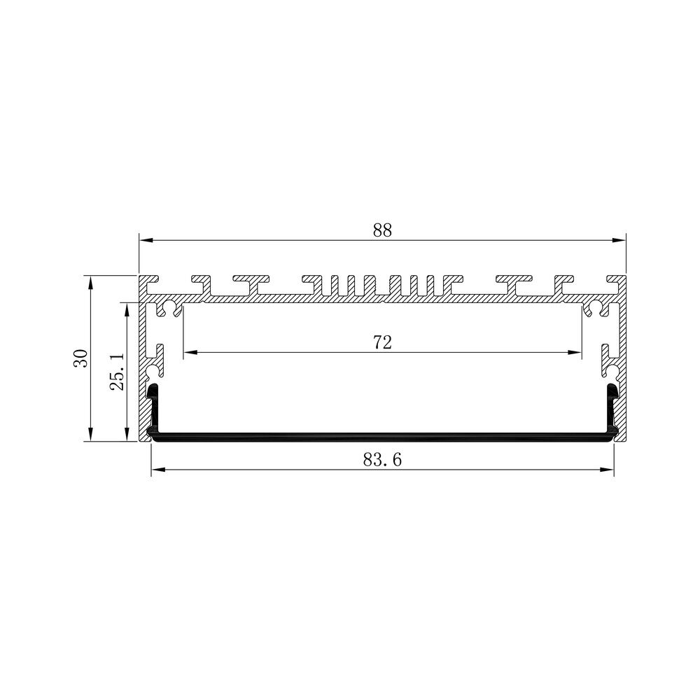 HL-A028 dimension drawing - 88×30mm LED profile cross-section and dimensions