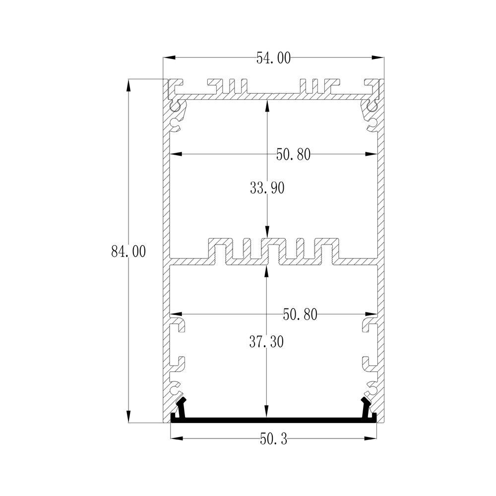 HL-A046 dimension drawing - 54×84mm LED profile cross-section and dimensions