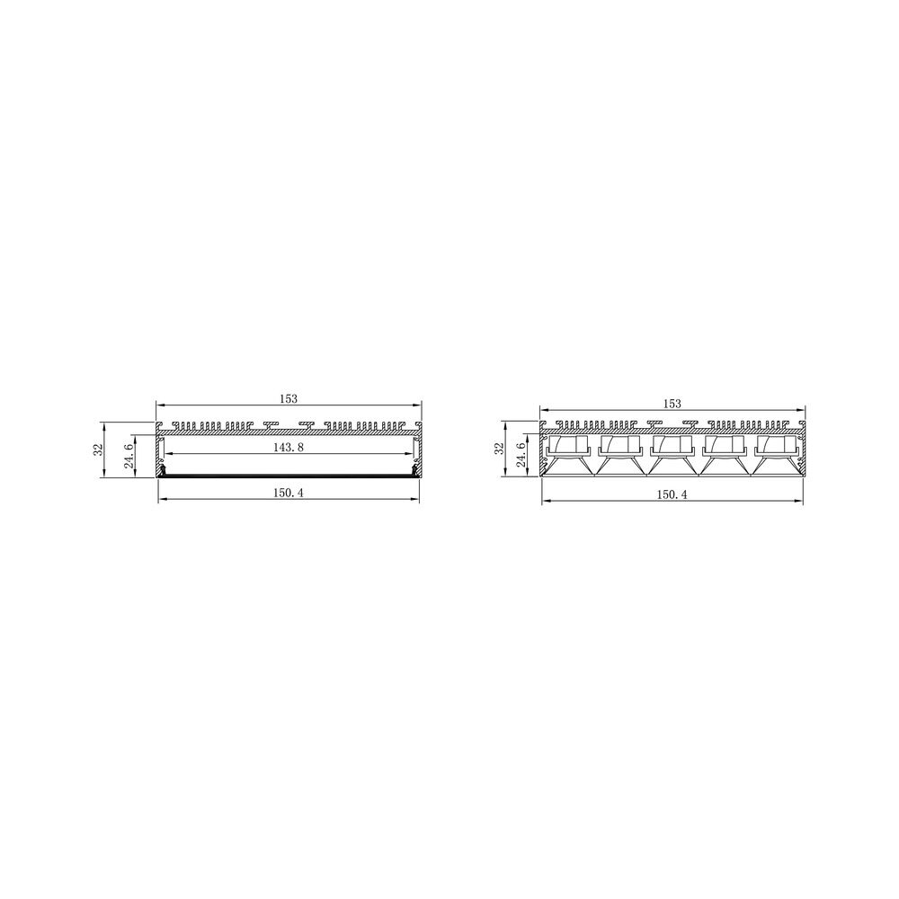 HL-A082 dimension drawing - 153×32mm LED profile cross-section and dimensions