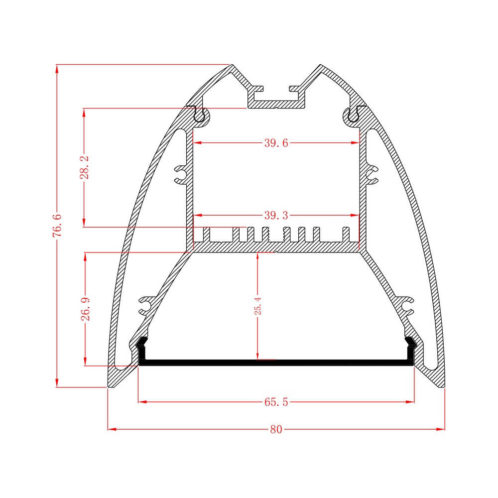 HL-A088 dimension drawing - 80×76.6mm LED profile cross-section and dimensions