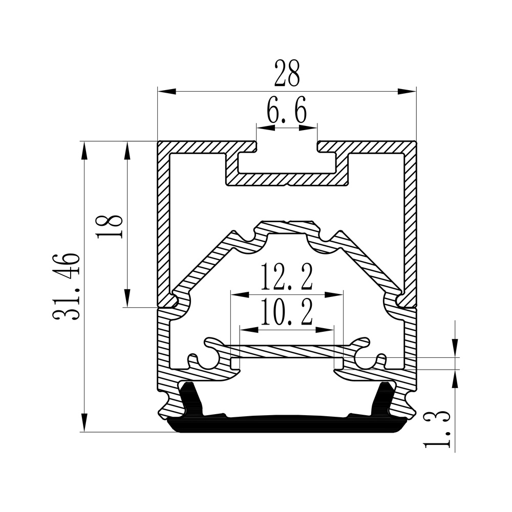HL-B2830 dimension drawing - LED profile cross-section and dimensions