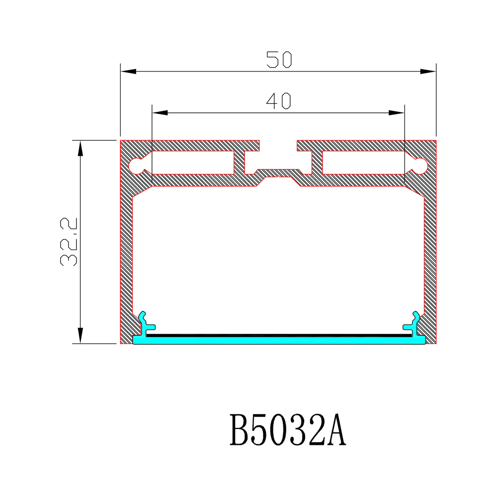 HL-B5032 dimension drawing - 50×32.2mm LED profile cross-section and dimensions
