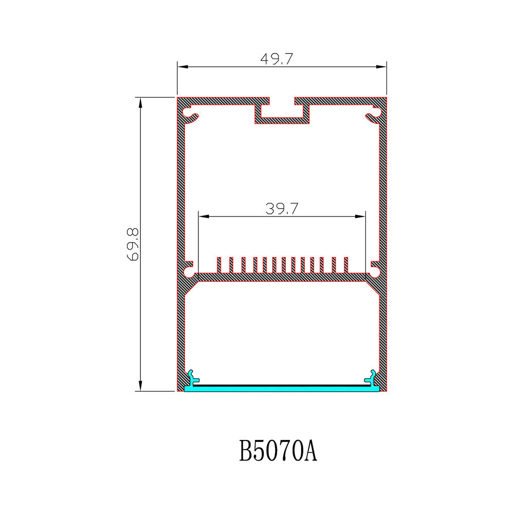 HL-B5070A dimension drawing - 49.7×70mm LED profile cross-section and dimensions