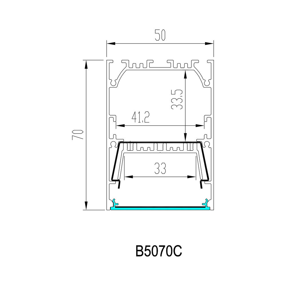 HL-B5070C dimension drawing - 50×70mm LED profile cross-section and dimensions