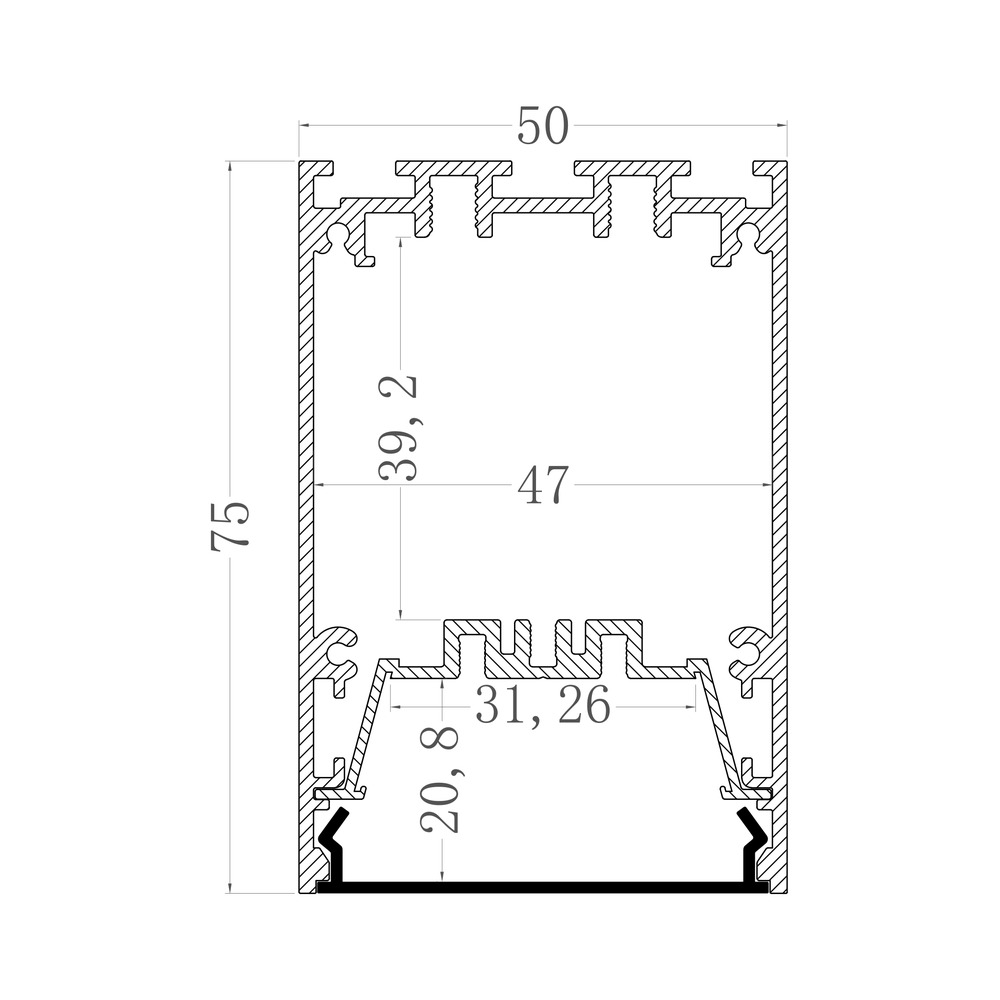 HL-B5075A dimension drawing - 50×75mm LED profile cross-section and dimensions