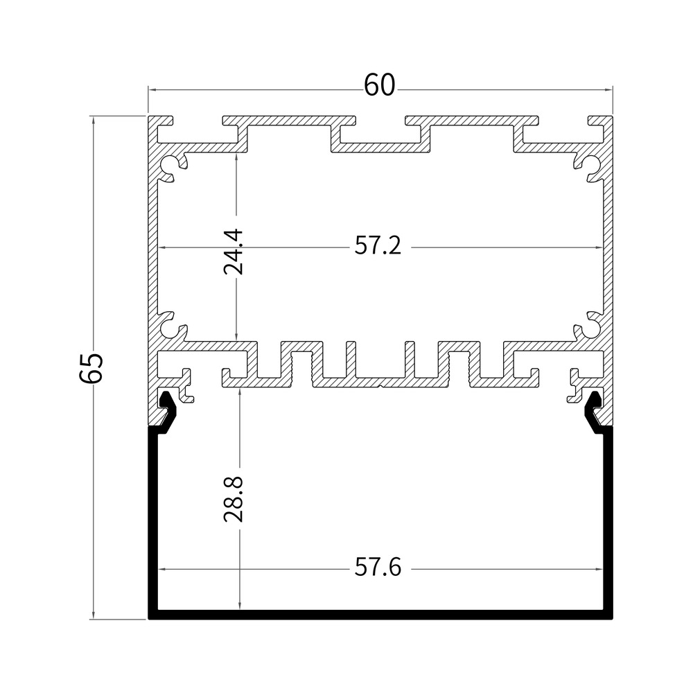 HL-B6065 dimension drawing - 60×65mm LED profile cross-section and dimensions