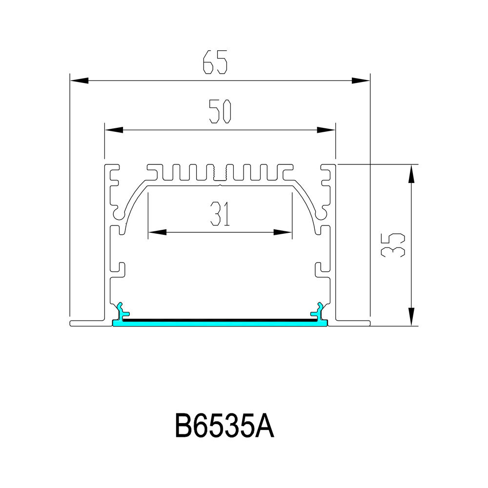 HL-B6535A dimension drawing - 65×35mm LED profile cross-section and dimensions
