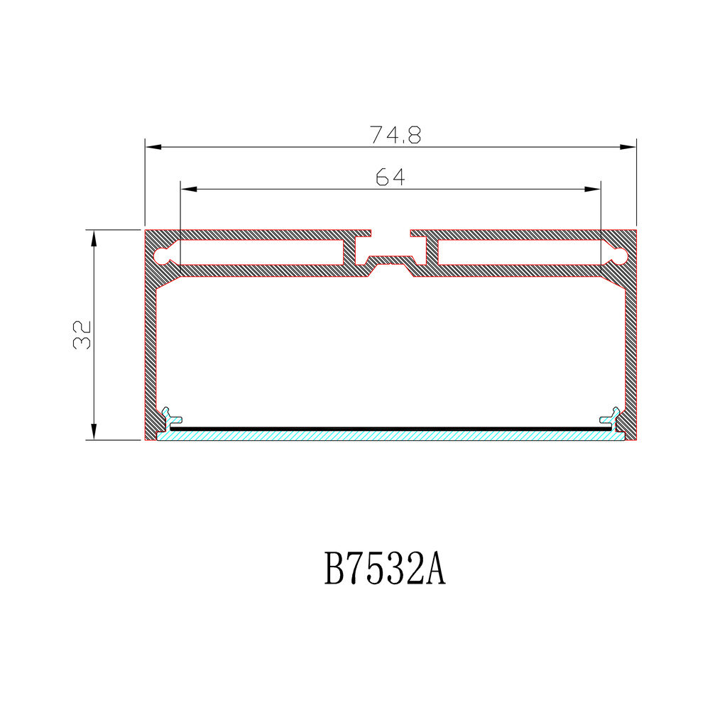 HL-B7532A dimension drawing - 74.8×32mm LED profile cross-section and dimensions