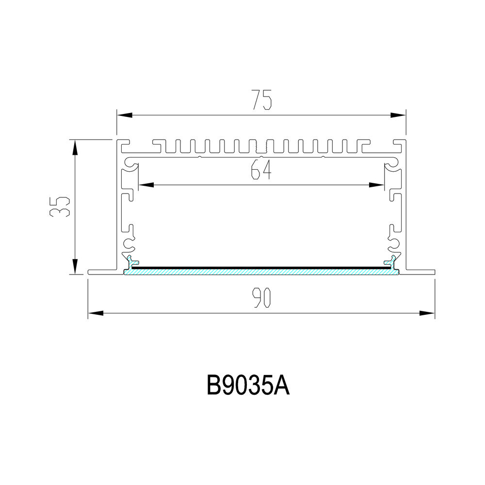 HL-B9035A dimension drawing - 90×35mm LED profile cross-section and dimensions