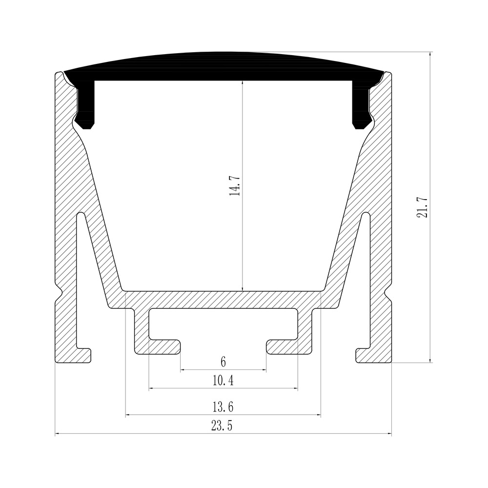 HL-BAPL014H2 dimension drawing - 23.5×21.7mm LED profile cross-section and dimensions