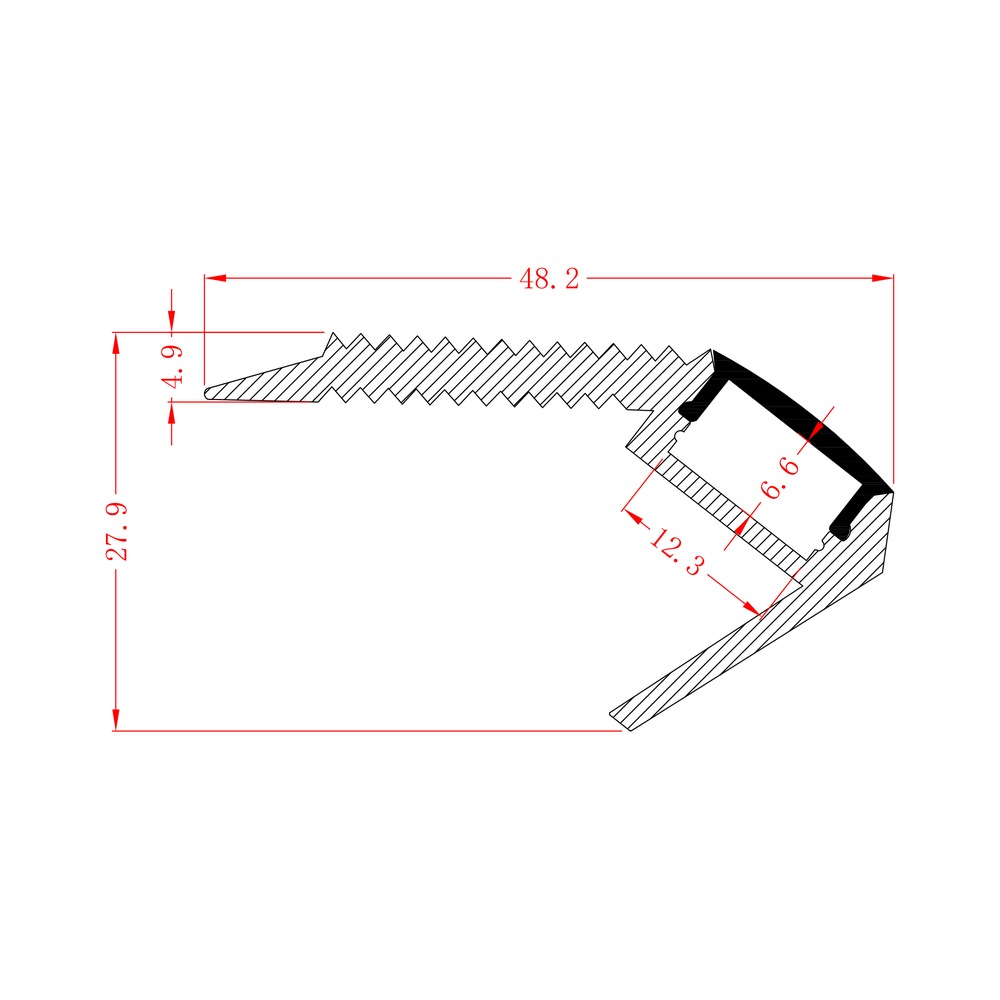 HL-BAPL022 dimension drawing - 48.2×27.9mm LED profile cross-section and dimensions