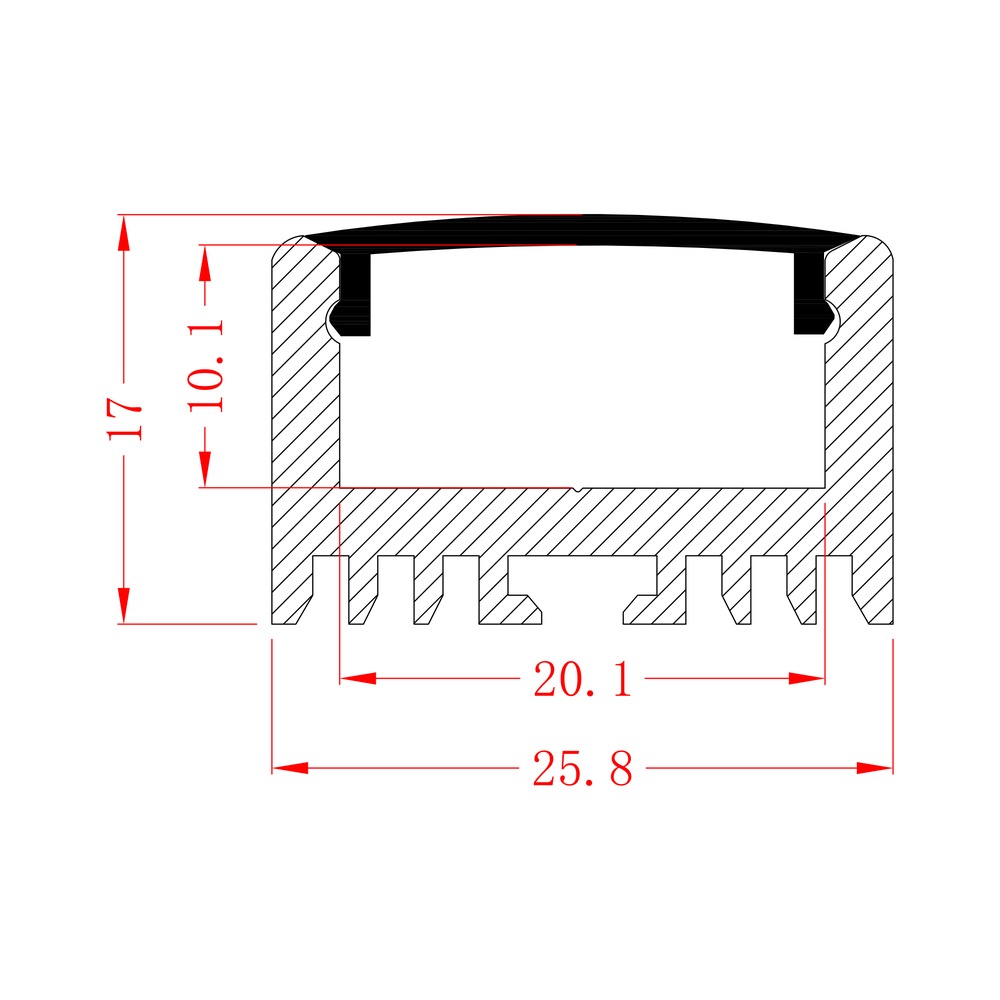HL-BAPL026 dimension drawing - 25.8×17mm LED profile cross-section and dimensions