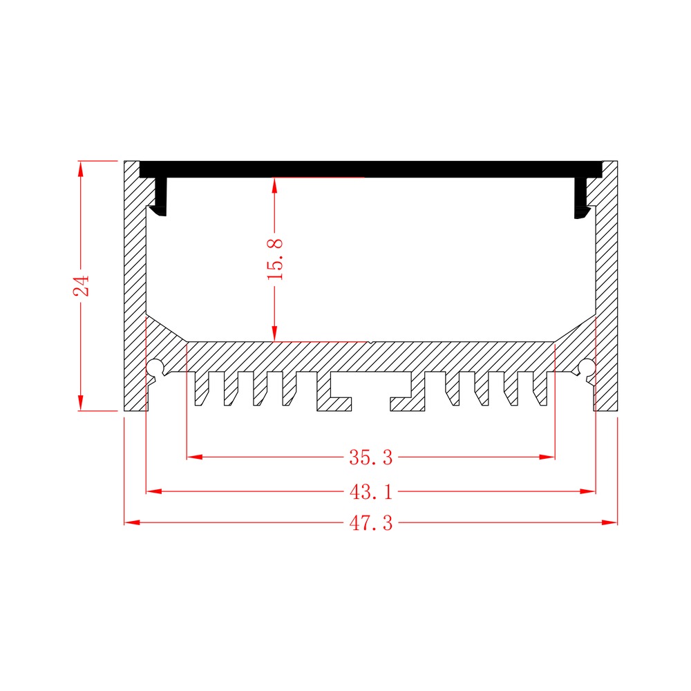 HL-BAPL028 dimension drawing - 47.3×24mm LED profile cross-section and dimensions