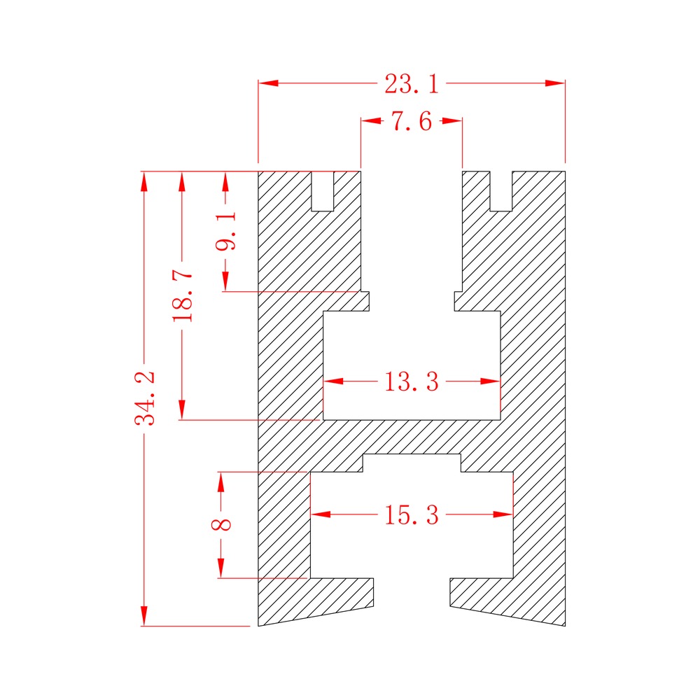 HL-BAPL044 dimension drawing - 23×34.2mm LED profile cross-section and dimensions
