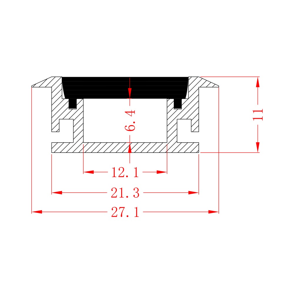 HL-BAPL048 dimension drawing - 27.1×11mm LED profile cross-section and dimensions