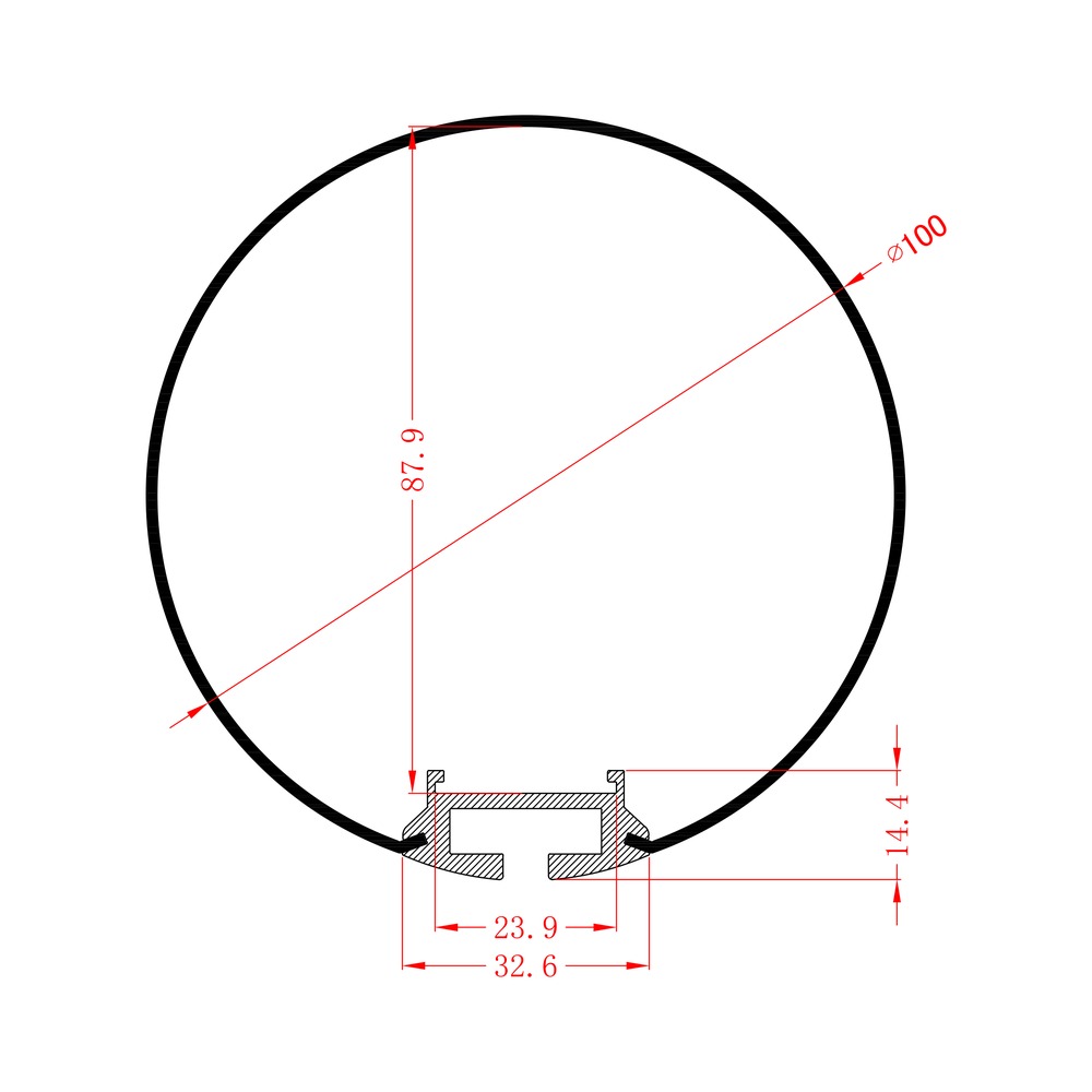 HL-BAPL069C dimension drawing - 32.5×14.4mm LED profile cross-section and dimensions