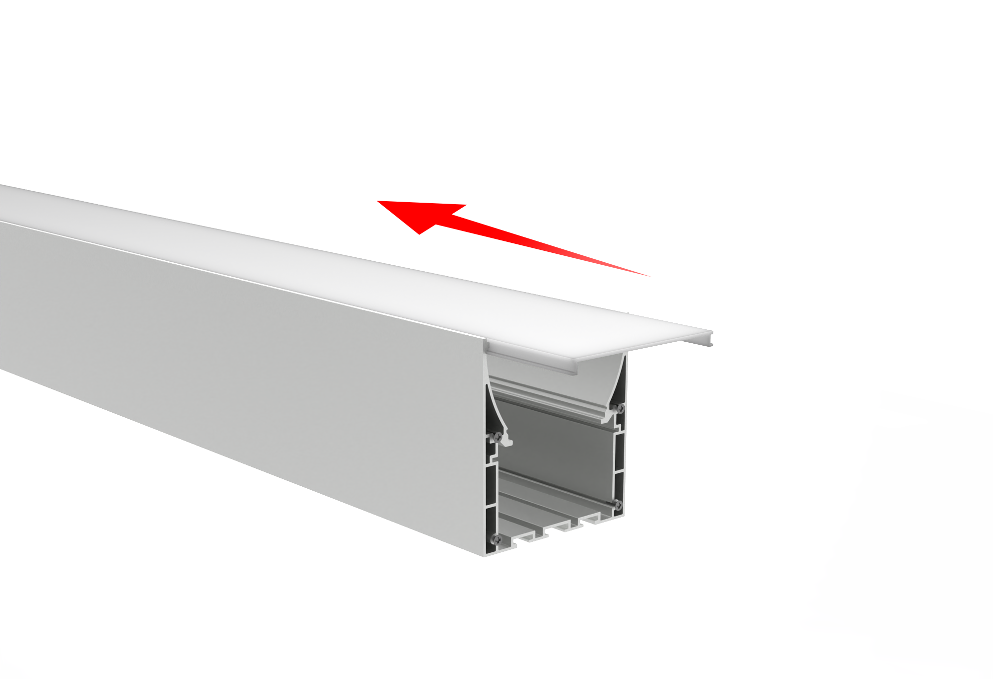 How to Cut and Deburr Aluminum Profiles 3 A diffuser being slid into the cover groove along the length of a profile