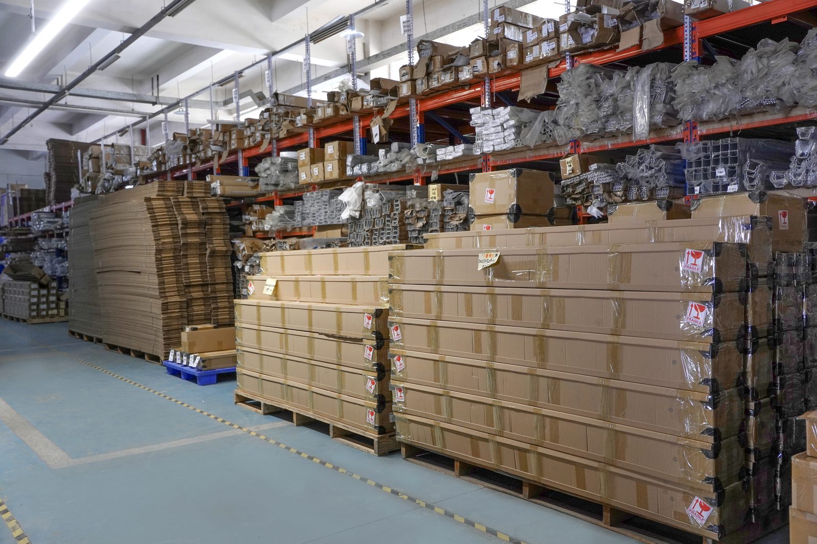 About Helian | LED Aluminum Profiles & Linear Lighting 11 Warehouse racking holding profiles, diffusers and fittings for repeat orders