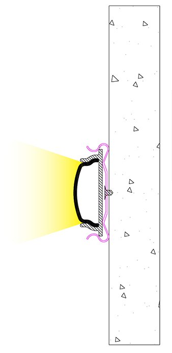 Section diagram of a 5 mm tall LED profile fixed to a wall